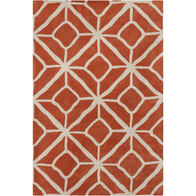 Borset Authentic Hand-Tufted Handmade Orange & Cream Modern Geometric Design Wool Area Rug