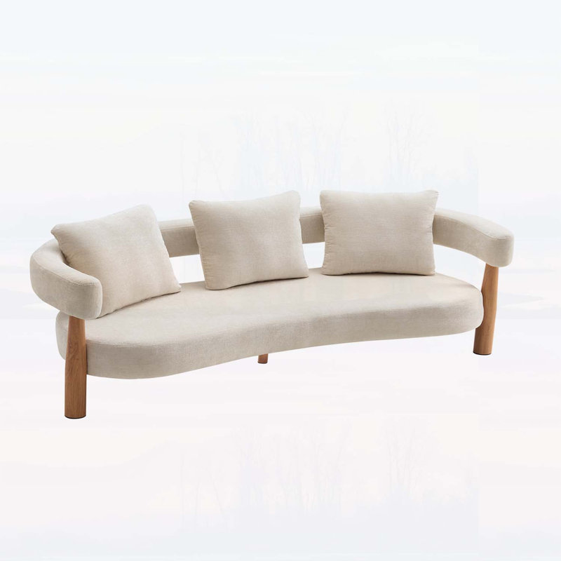 Canapé courbé et rembourré 3 places 76,5 po, beige, durable et confortable