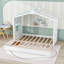 Lit simple à rideaux enroulables avec lit gigogne coulissant simple et tablettes de rangement latérales-133353491