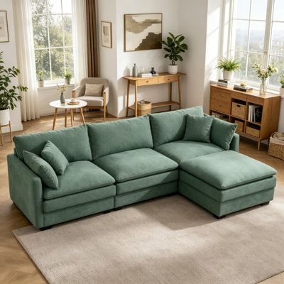 3-Seater Comfy Cloud Couches With Movable Ottoman