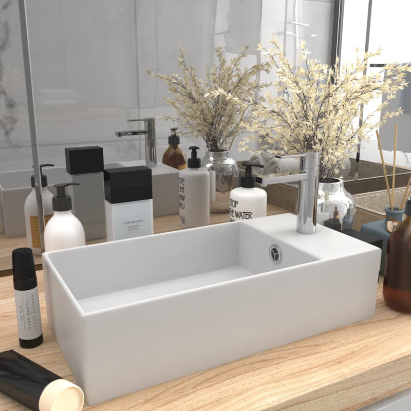 Belfry Bathroom Kettering 480mm L x 250mm W Ceramic Rectangular Sink with Overflow, White