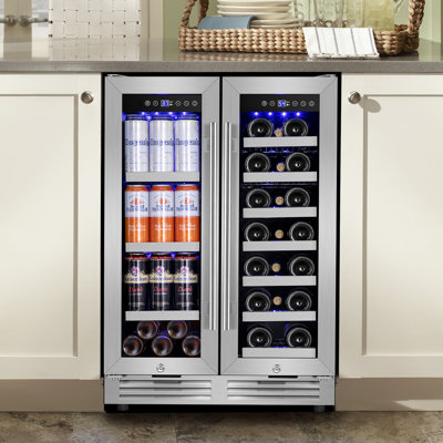 24" 20 Bottles and 60 Cans Dual Zone Beverage and Wine Refrigerator Built-In & Freestanding Drinks Cooler with 10 Removable Shelves and 4 Door Handles on Fridge.com