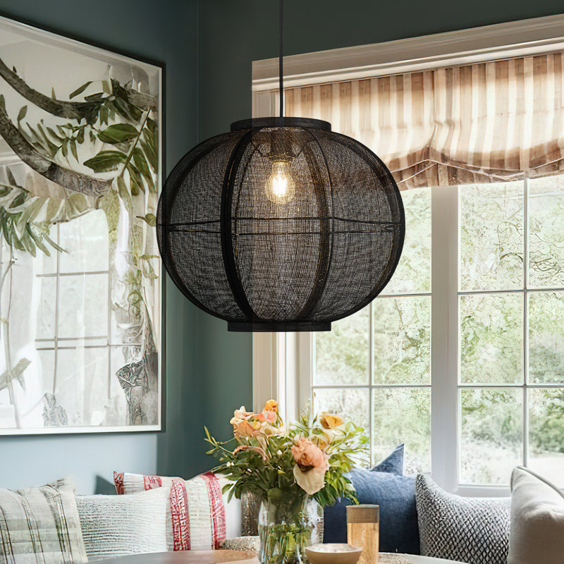 Brois 1 - Light 20″ Globe Black Woven Pendant