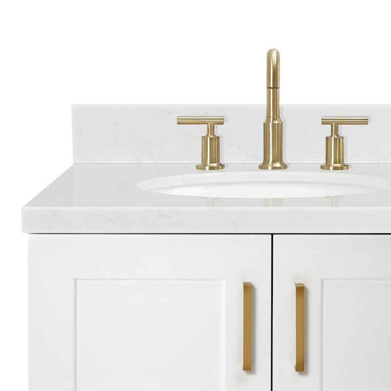 31 IN.  Single Bathroom Vanity, White, Oval, Carrara Quartz