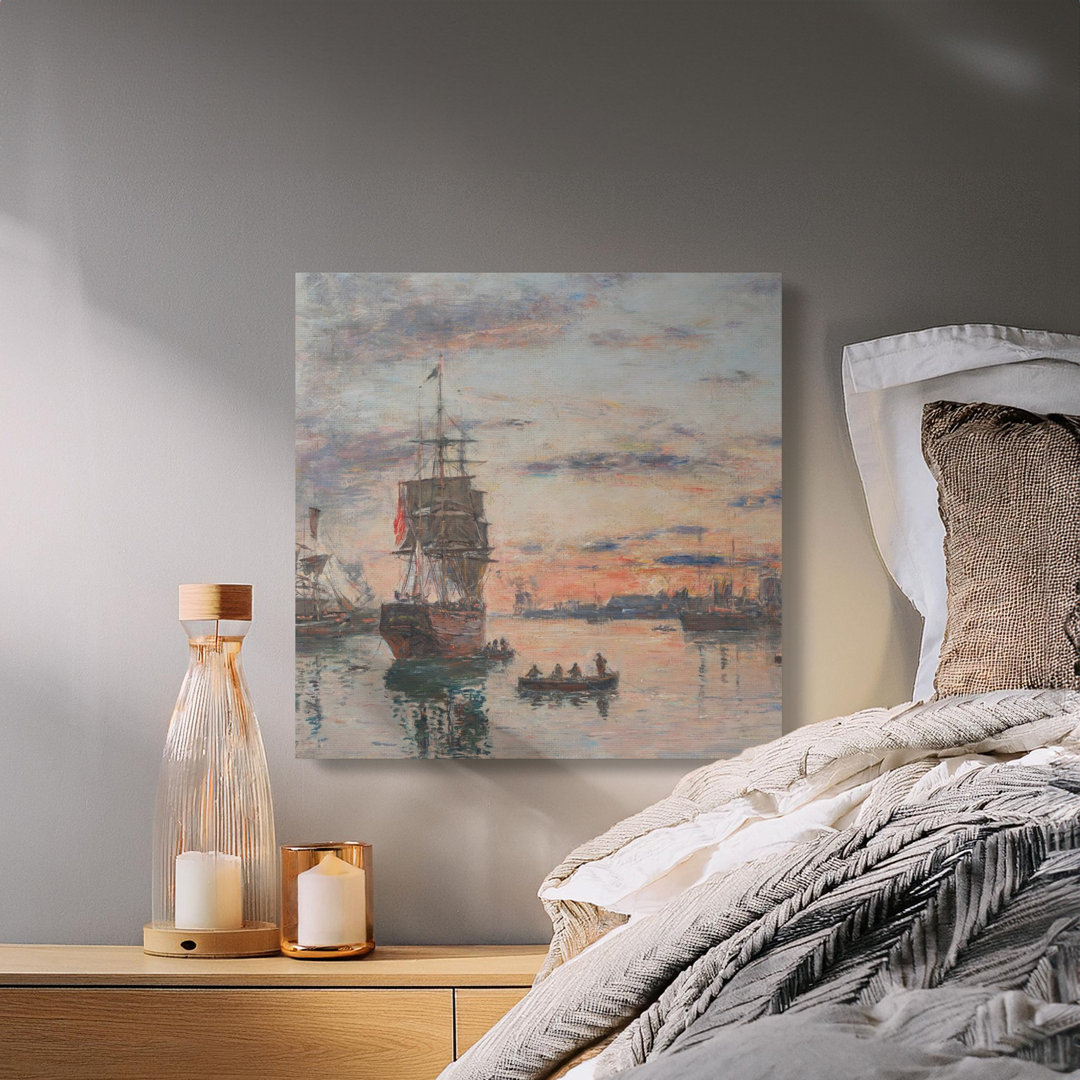 Sunrise Harbor Canvas Wall Art, Impressionist Ship Painting, Gallery Wrapped Canvas Print, Ready to Hang, Seascape Archival Quality Home