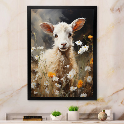 Chèvre blanche, prairie florale I - Chèvre, art mural