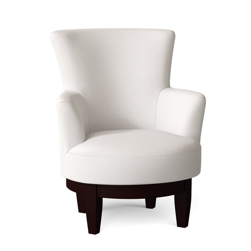 Justine Upholstered Swivel Armchair, Snow Ivory Performance, Honey Birch