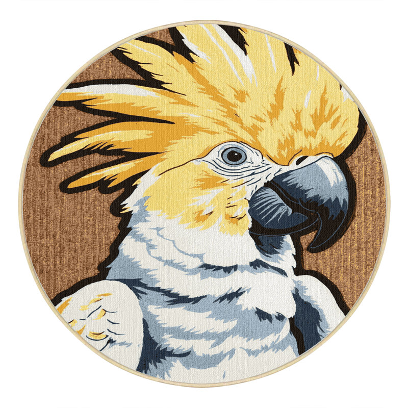 Washable Sulphur crested Cockatoo Birds Area Rug, Round 3'