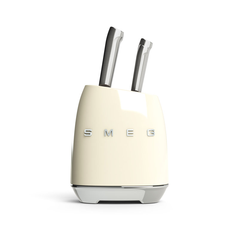 SMEG 7 Piece Knife Block Set, Cream
