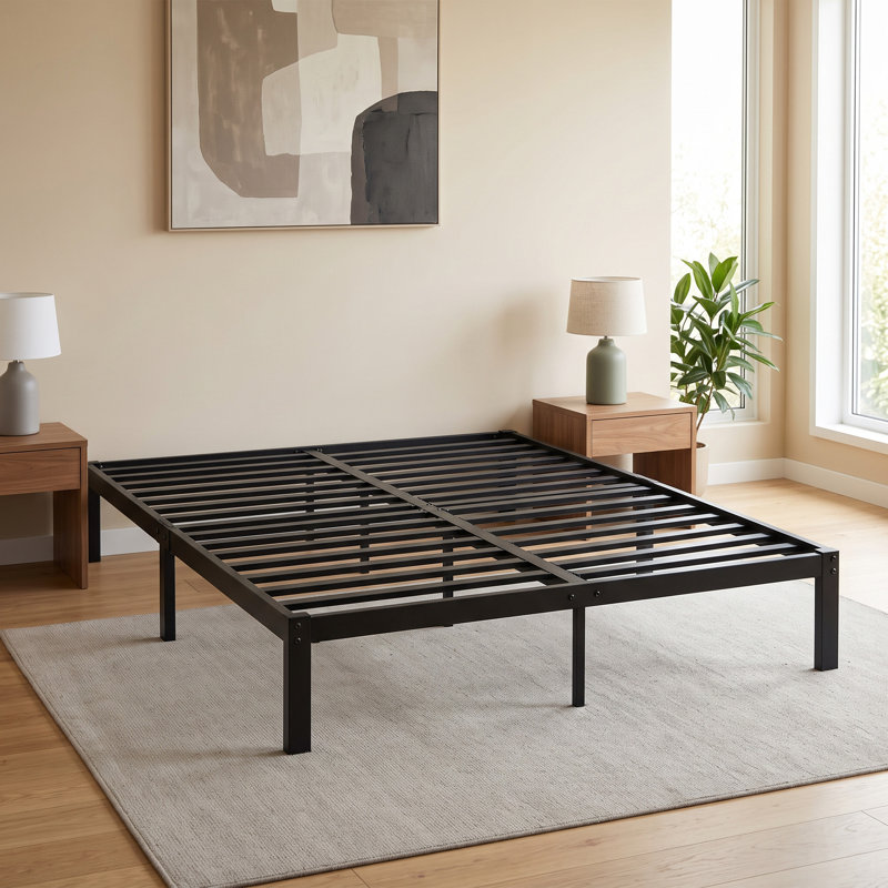 Cadre de lit plateforme robuste en métal noir, format Queen, 80 pouces (203 cm), rangement sous le lit, sans sommier, sans besoin de sommier tapissier.
