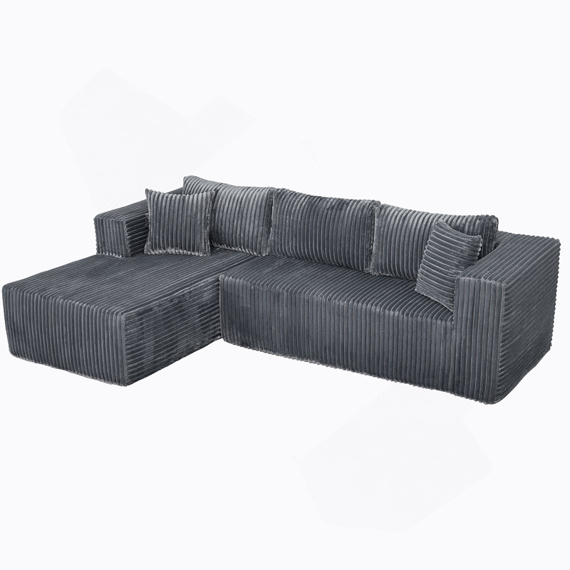 Canapé modulaire à compression en L de 105 po, revêtement moelleux, structure entièrement en mousse (sans ressorts), 6 coussins, emballé sous vide, peu encombrant pour le salon, la chambre à coucher, l’appartement (méridienne droite)