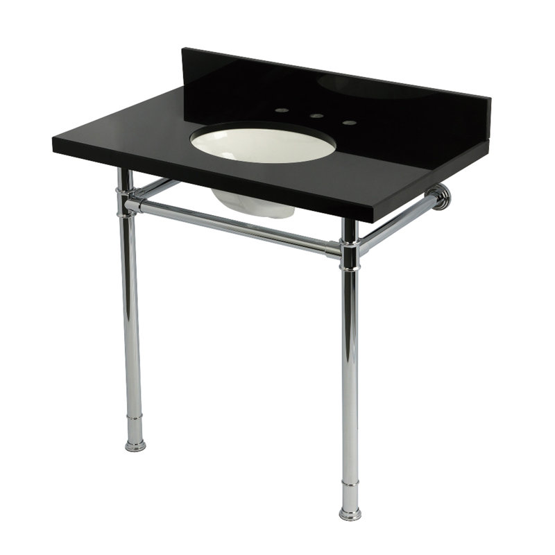 Kingston Brass Imperial 36-Inch Black Granite Console Sink with Stainless Steel Legs (8-Inch, 3-Hole), Polished Chrome 
