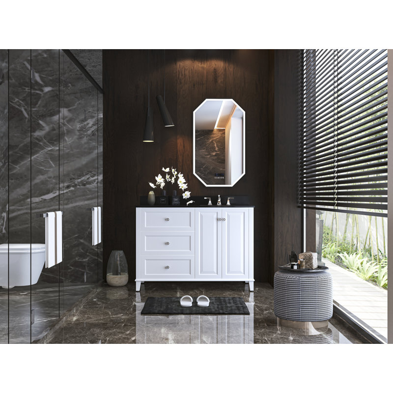 Hannah 48'' W Vanity, Black, White/Brushed Nickel, Left
