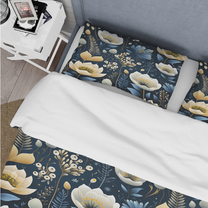 Ensemble de housse de couette à motif floral bohème chic ivoire et bleu, Housse de couette pour très grand lit et 2 très