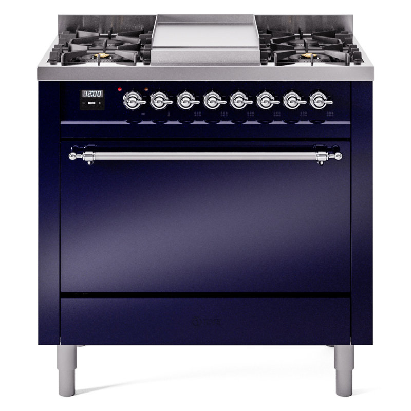 Cuisinière mixte 36 po ILVE Nostalgie II, Propane liquide, Bleu de minuit / chrome