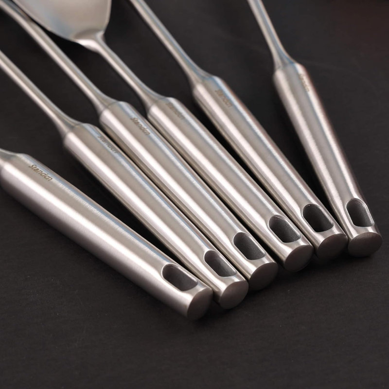 Ensemble d'ustensiles de cuisine en acier inoxydable 18/10 de qualité supérieure avec support rotatif - 7 pièces d'outils de cuisine entièrement en métal pour les chefs professionnels et les cuisiniers à domicile