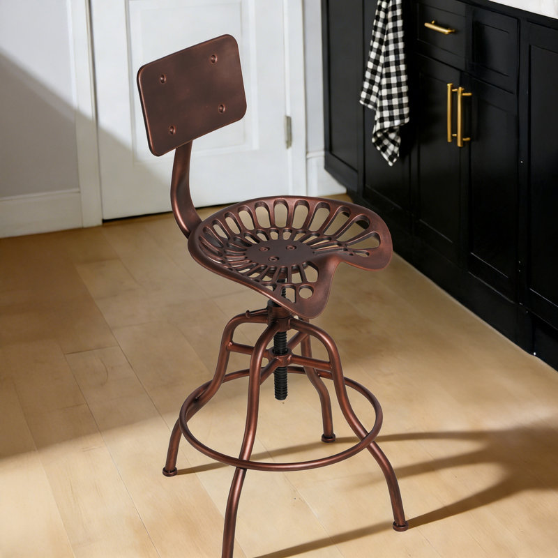 SET OF 1, Adjustable Industrial Home Bar Stools - Cast Iron Tractor Seat Swivel Metal Farmhouse Dining Stools - Counter & Pub Height 22.44" To 27.56" - Copper