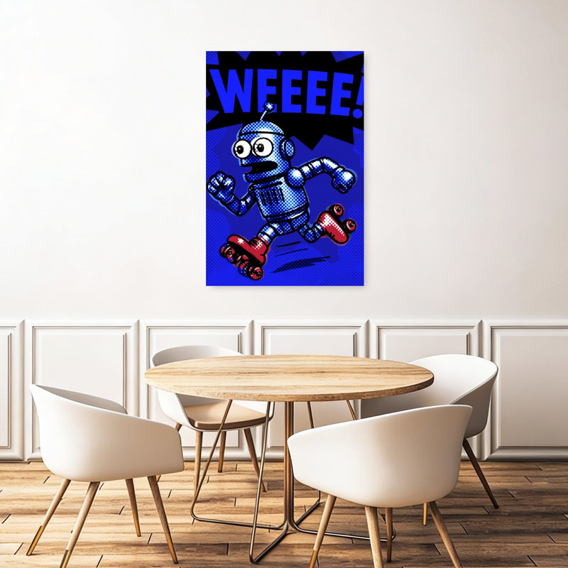 Roller Skating Robot Classic Energetic Playful Wall Art Print by ERM - Wrapped Canvas Print, 121.92cm H x 81.28cm W