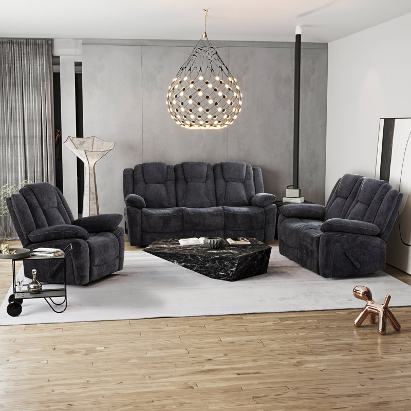 Anakin 59 in. Dark Grey Fabric Reclining Loveseat