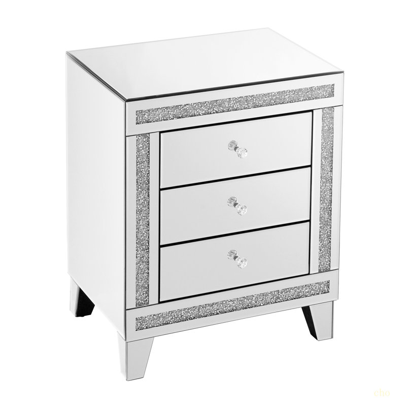 21.5 Inch X15.8 Inchx26.8 Inchsilver Mirror Three Drawer Cabinet,Multi Functional Storage Cabinet