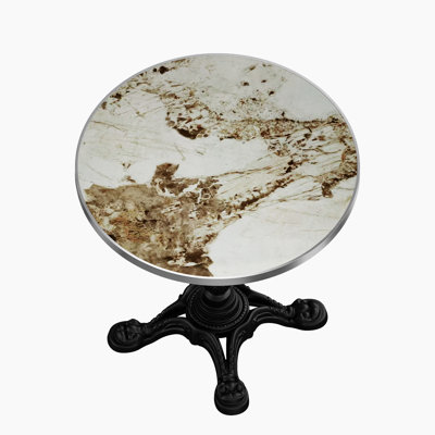 31.5" Round Sintered Stone Bistro Table - Luxury Brown Marble Look All-Weather Dining Table with Heavy Duty Cast Iron Base for Outdoor Patio, Cafe, and Home