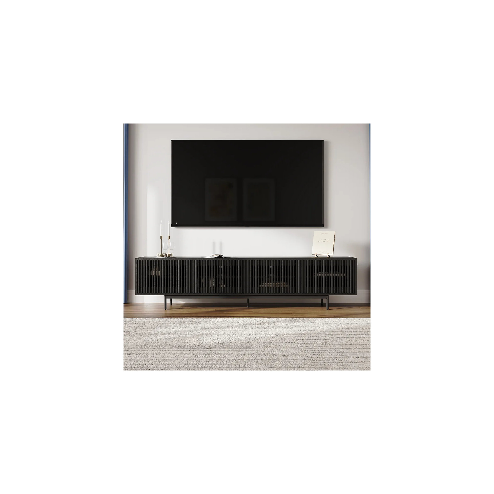 Mid-Century Modern TV Stand, 21.26" H x 95" W x 18.89" D, Black