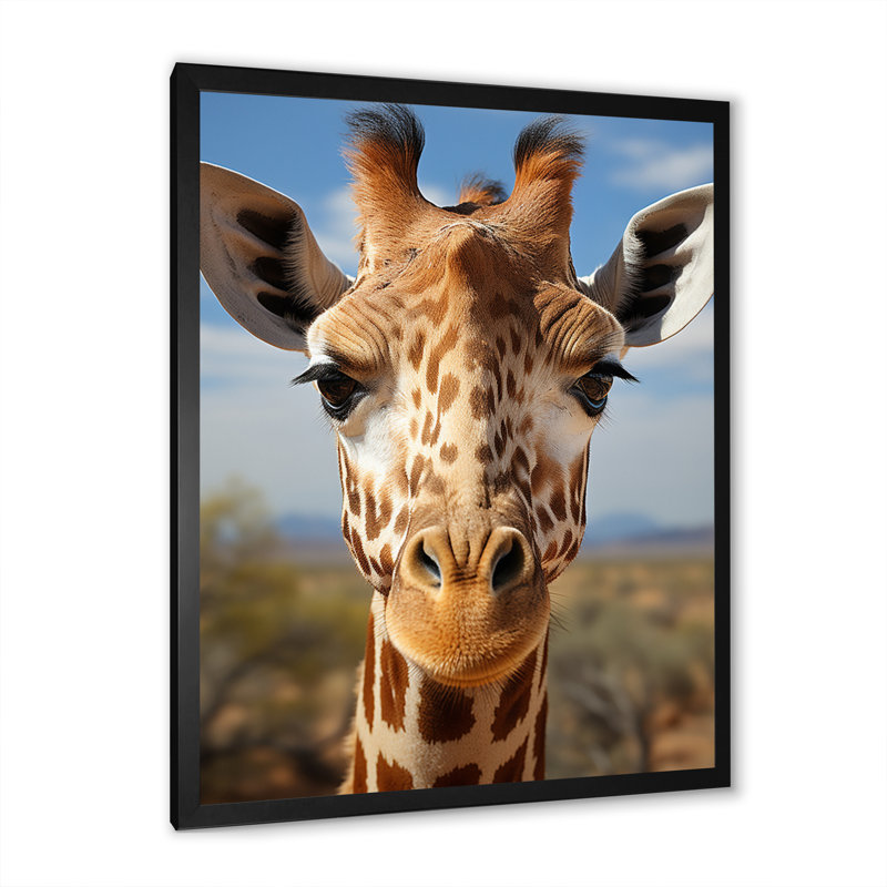 «Blue Giraffe Portrait I», reproduction d'art sur toile, H 44 po x l 34 po x P 1,5 po, Cadre photo noir