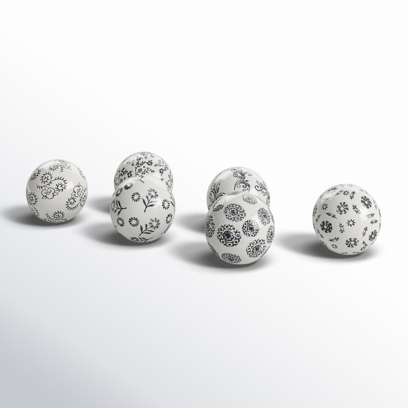 Cole And Grey Ceramic Handmade Glossy Decorative Ball Floral Orbs & Vase Filler With Black Floral And Scroll Patterns