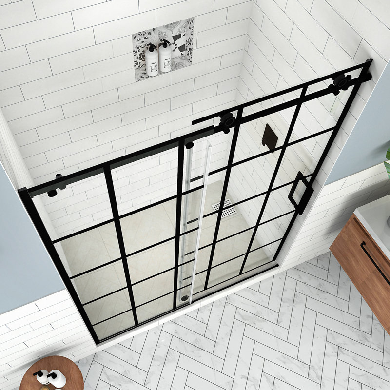 Kamaya XL Matte Black Frameless Sliding Shower Door with Clear Glass