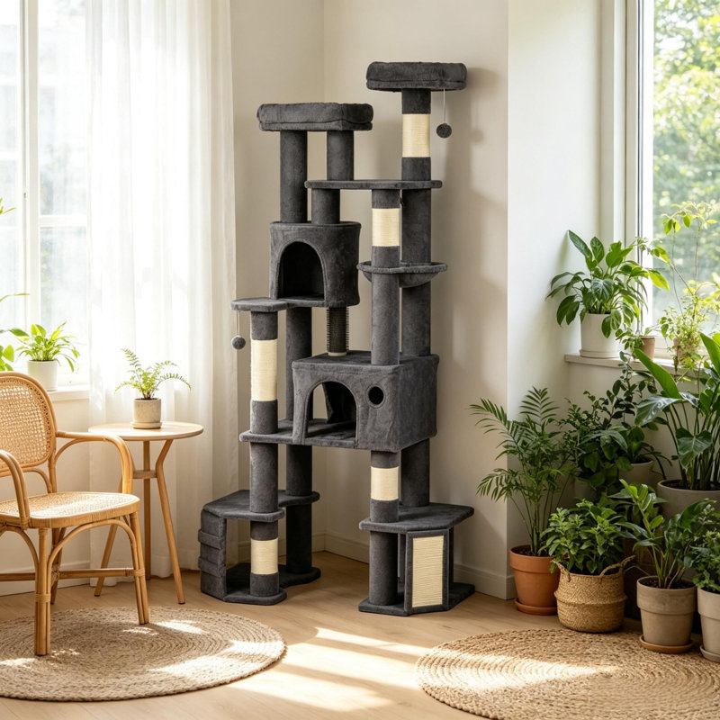 Pouces pour chat et arbres à chat, tour moderne en peluche pour 1 à 3 chats