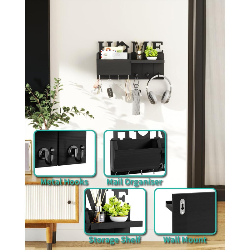 Wood Wall Organizer, Black