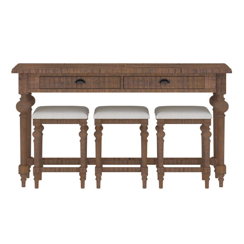 Clintwood French Country Style Storage Console Table and Stool Set