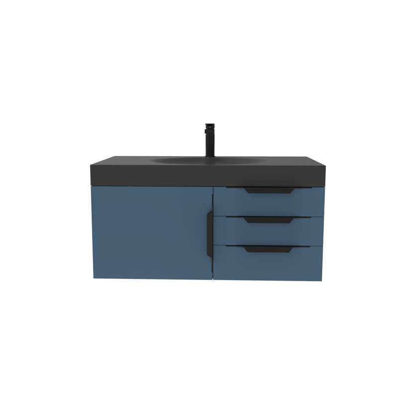 Ensemble de meuble-lavabo simple 36 po Genieva, Gris, Gris, Noir mat