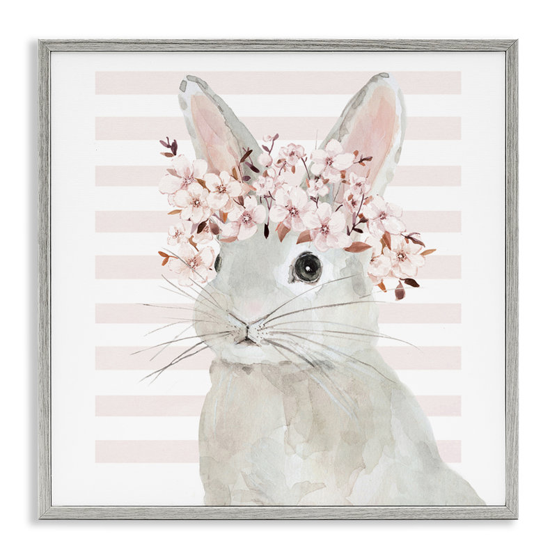 «Cherry Blossom Bunny», art de la giclée encadrée par Jessie Perry, H 12 po x l 12 po, Estampe numérique Farmhouse