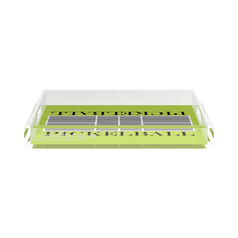 Square Geometric Decorative Tray, 2" H x 15" W x 15" D, Silver/Lime