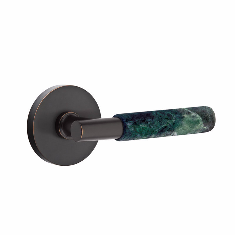 Ensemble de leviers d'intimité Emtek Select, rosette à disque, tige en T, poignée en marbre vert, l 5,875 po x L 5,875 po