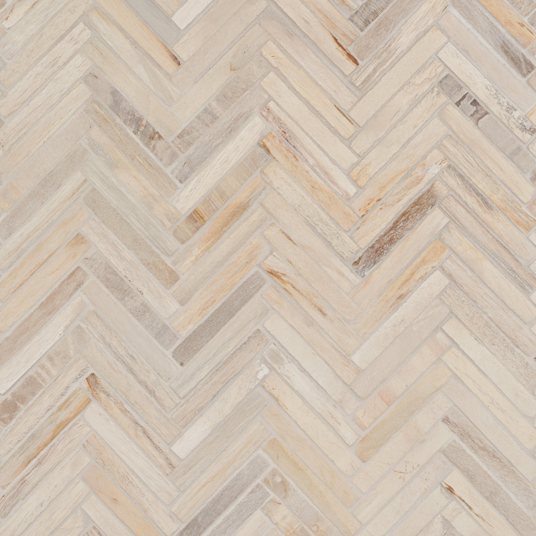 Dixiewood Herringbone Brown 9.25 in. x 11.22 in. Petrified Wood Floor and Wall Mosaic Tile Bond Tile