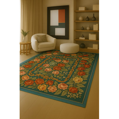 Tapis vert tissé à motif lavable Mosso