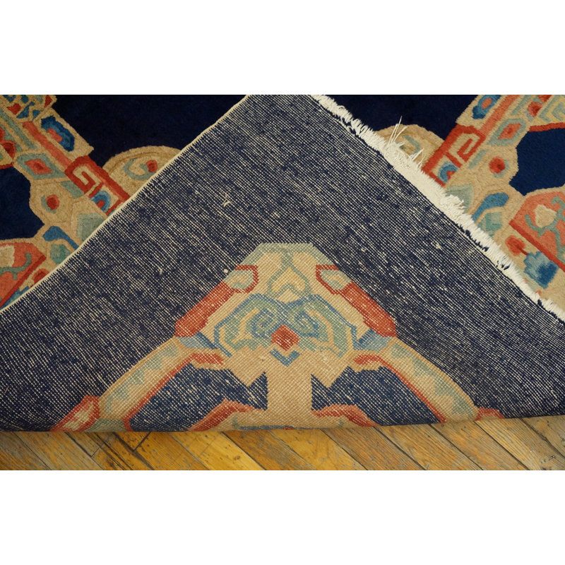 Antique Peking Chinese Allover Floral Navy 1920s Rug