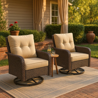 Chaise de patio à bascule pivotante en rotin toutes saisons avec coussins