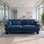 Canapé de réception moderne en velours bleu marine 2 places avec accoudoirs, coussins de taille et coussins décoratifs Modern
