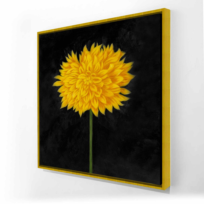 «Yellow Chrysanthemum» - Décoration sur toile encadrée florale rustique, H 37,25 po x l 37,25 po
