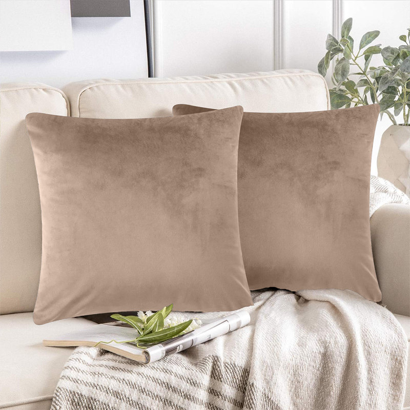 Luxurious Plain Velvet Cushion Covers (Set Of 2), Beige