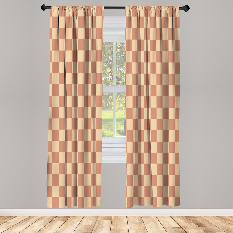 Microfiber Floral Semi-Sheer Rod Pocket Curtain Panels, 28" W x 63" L, Tan/Orange
