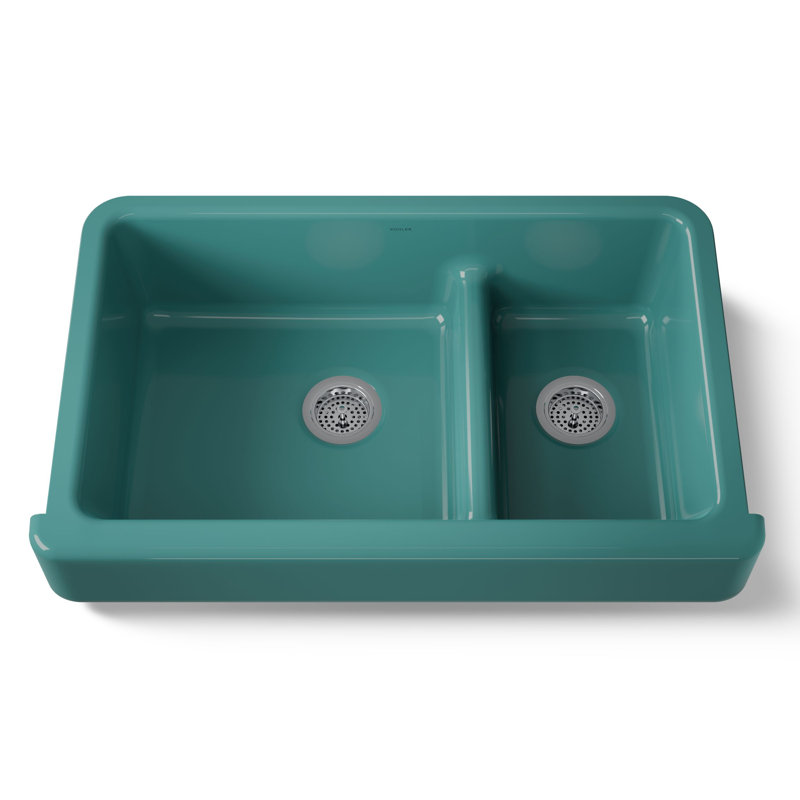 Whitehaven® 36" L x 22" W Double Basin Farmhouse/Apron Kitchen Sink, Teal