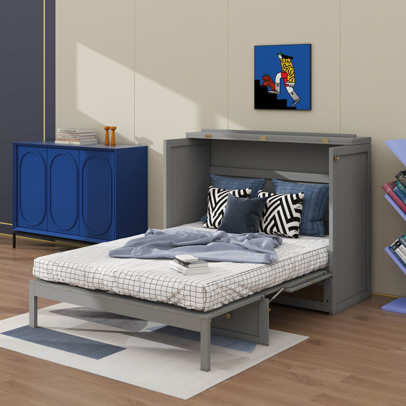 Lit escamotable double avec tiroirs, Gris
