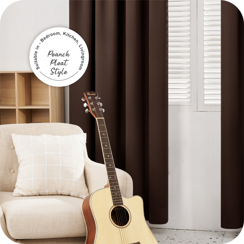Raigo Blackout Curtain Pair, 42cm Width x 242cm Drop, Brown