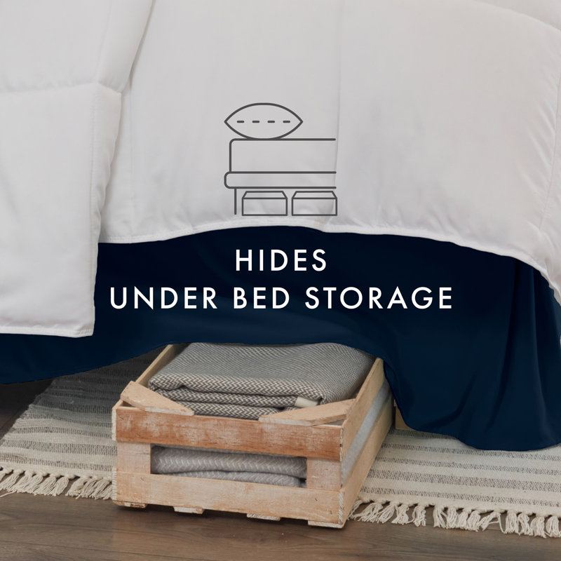 Navy Twin Pleated Cotton Polyester Bed Skirt