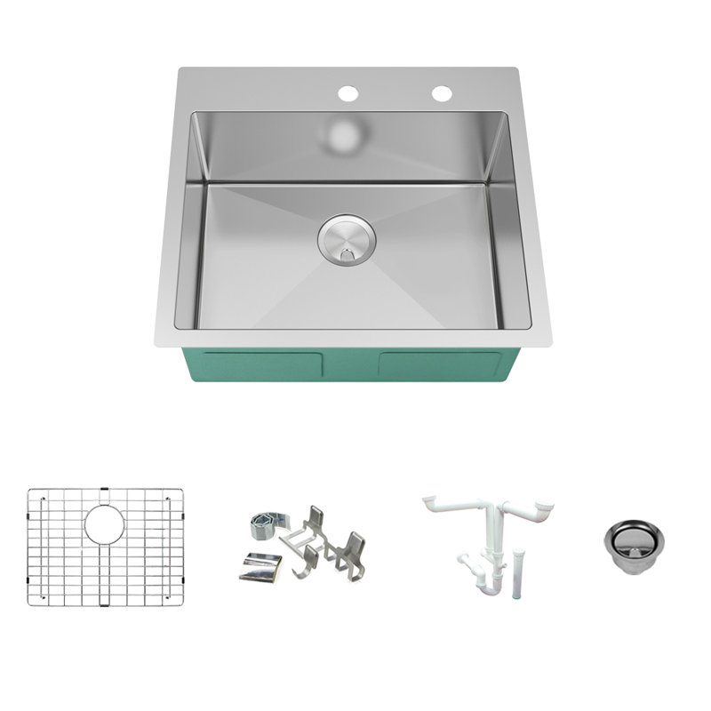 Évier de cuisine à fixation double Diamond Micro L 25 po x l 22 po avec crépine, 2 trous