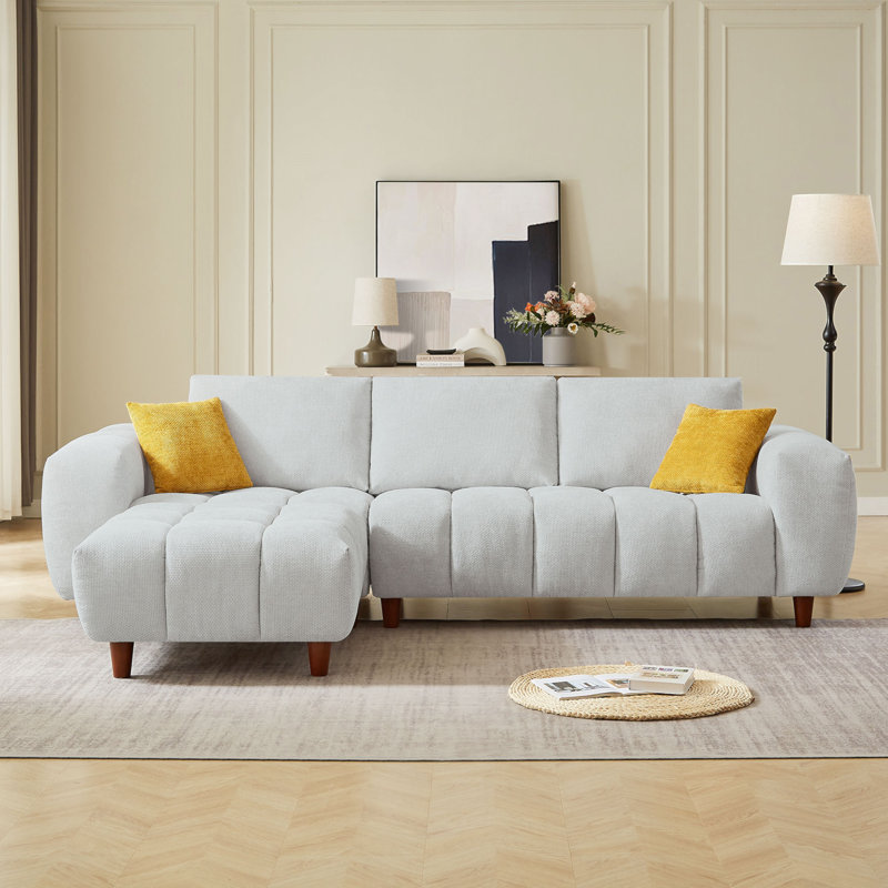 Canapé-lit modulaire convertible Marshmallow de style crème avec repose-pieds, Tissu gris clair